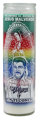 Jesus Malverde with Virgin Screened Candle