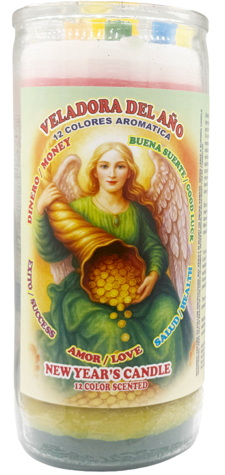 Candle New Year Angel of Abundance Scented 12 Colors Jumbo Glass