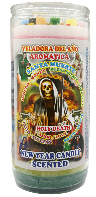 Candle New Year Holy Death Traditional Scented 12 Colors Jumbo Glass