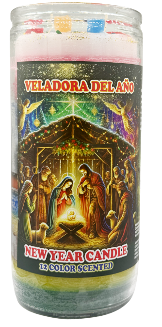 Candle New Year Nativity Scented 12 Colors Jumbo Glass