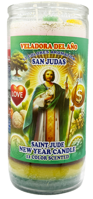 Candle New Year St Jude Scented 12 Colors Jumbo Glass